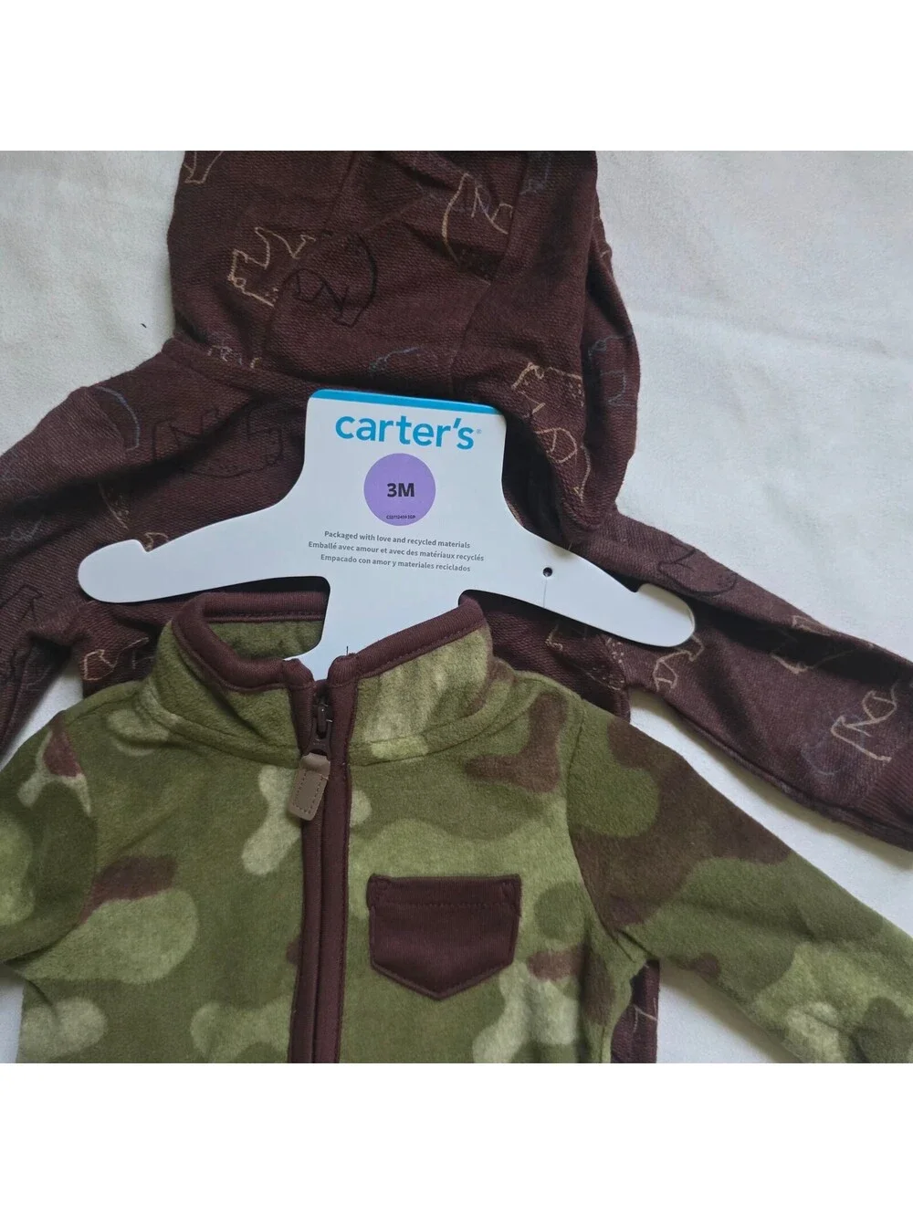 Carter's Baby Boys 2-Pack Fleece Rompers with Hooded Coverall 3M